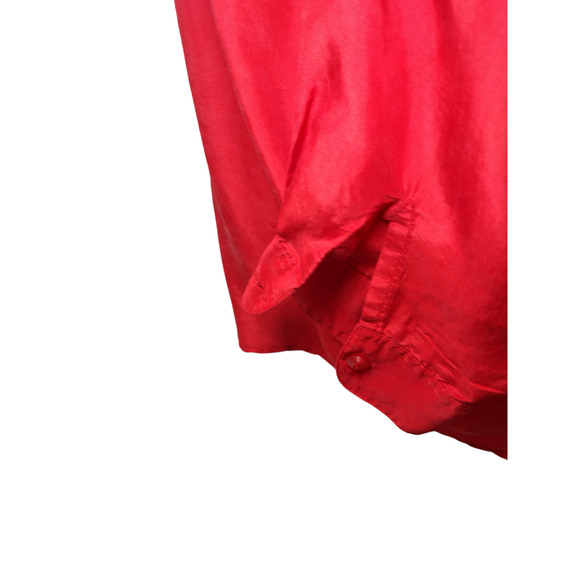 Pura Seta Womens Button Down Shirt 100% Silk Long Sleeve Collared Red Medium - Picture 8 of 11